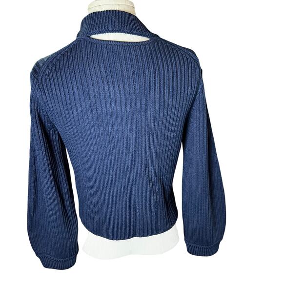 Tibi 100% Merino Wool Ribbed Sweater Womens Blue Balloon Sleeve Knit Crop - Picture 2 of 7